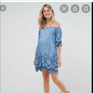 New Look Maternity Embroidered Off Shoulder Dress